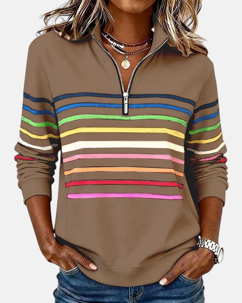 Women's quarter-zip striped rainbow jumper in khaki