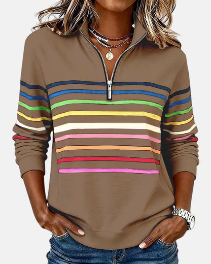 Women's quarter-zip striped rainbow jumper in khaki