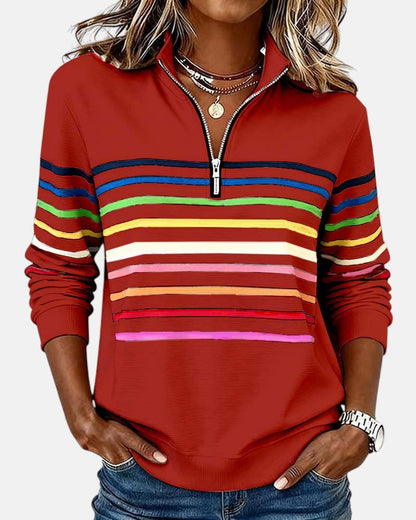 Women's quarter-zip striped rainbow jumper in red
