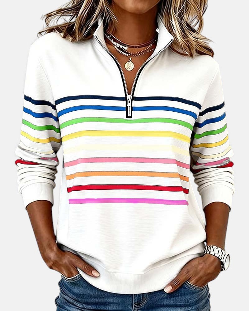 Women's quarter-zip striped rainbow jumper in white