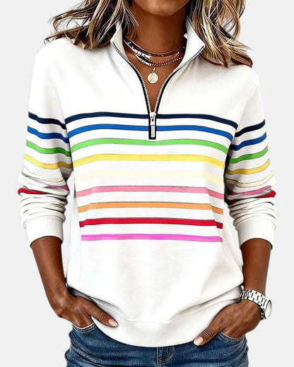 Women's quarter-zip striped rainbow jumper in white