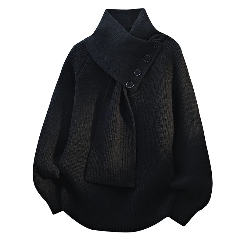Women's black scarf-neck jumper with draped cowl collar