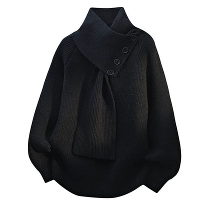 Women's black scarf-neck jumper with draped cowl collar
