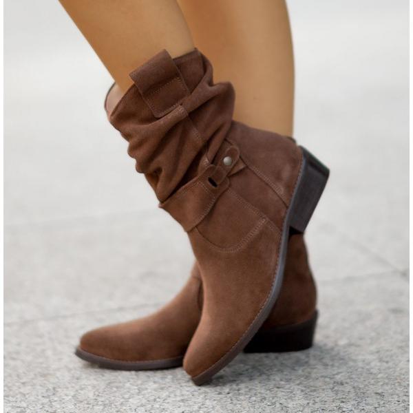 Women's slouch mid-calf boots in Arizona Brown with low block heel