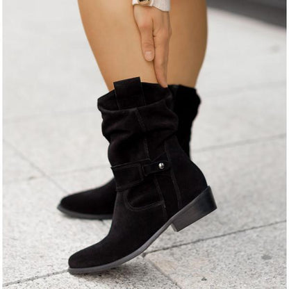 Women's slouch mid-calf boots in Manhattan Black with low block heel
