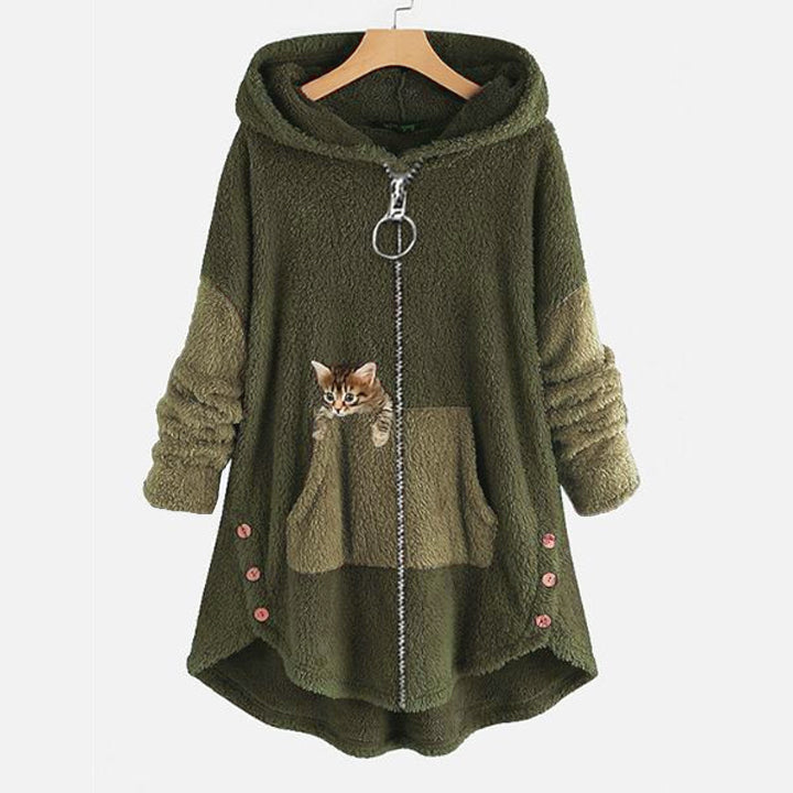 Women's teddy fleece hooded coat in Green