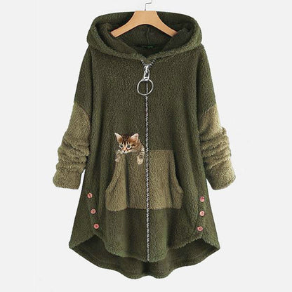 Women's teddy fleece hooded coat in Green