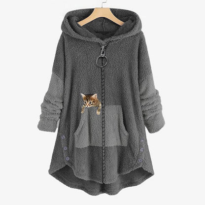 Women's teddy fleece hooded coat in Grey