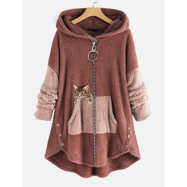 Women's teddy fleece hooded coat in Pink