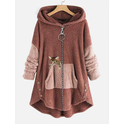 Women's teddy fleece hooded coat in Pink