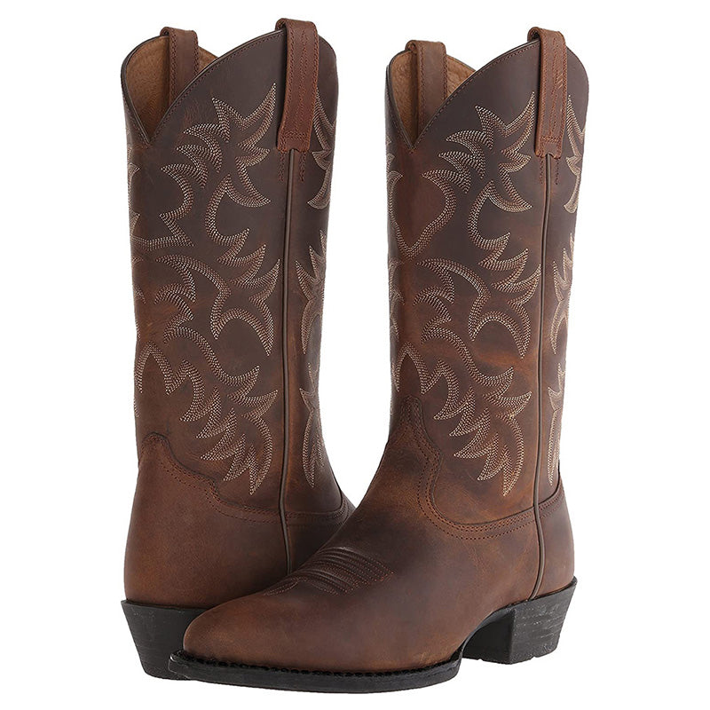 Women's western boots in Brown with topstitched shaft and stacked heel