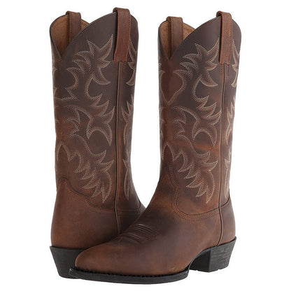 Women's western boots in Brown with topstitched shaft and stacked heel